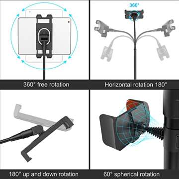 LIUGAST Tripod Stand for Ipad,Gooseneck 63-inch Floor Stand for Tablet,Floor Stand for iPad Tripod with 360° Rotating Mount for Mini, Air, Pro and All 4.7-11.9 Inch Tablet and Phone