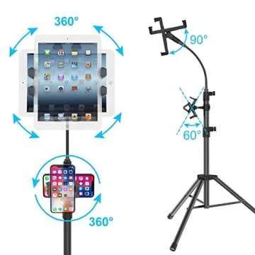LIUGAST Tripod Stand for Ipad,Gooseneck 63-inch Floor Stand for Tablet,Floor Stand for iPad Tripod with 360° Rotating Mount for Mini, Air, Pro and All 4.7-11.9 Inch Tablet and Phone