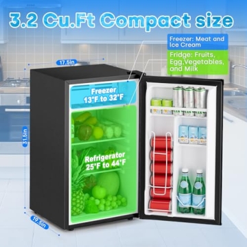 Stopsad 3.2 Cu.Ft Mini Fridge with Freezer, Single Door Small Refrigerator, Energy Saving & Low Nois...