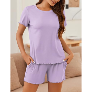 Ekouaer Women's Ribbed Knit Pajama Set Summer Sleepwear