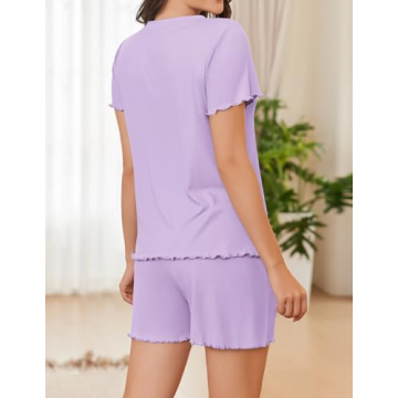 Ekouaer Women's Ribbed Knit Pajama Set Summer Sleepwear