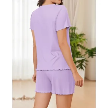 Ekouaer Women's Ribbed Knit Pajama Set Summer Sleepwear