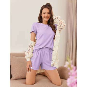 Ekouaer Women's Ribbed Knit Pajama Set Summer Sleepwear