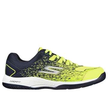 Skechers Men's Viper Court-Athletic Indoor Outdoor Pickleball Shoes with Arch Fit Support Sneaker, Yellow/Navy, 11