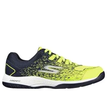 Skechers Men's Viper Court-Athletic Indoor Outdoor Pickleball Shoes with Arch Fit Support Sneaker, Yellow/Navy, 11
