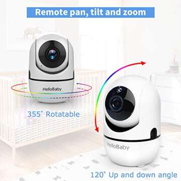 HelloBaby Video Baby Monitor with Remote Camera Pan-Tilt-Zoom, 3.2'' Color LCD Screen, Infrared Night Vision, Temperature Display, Lullaby, Two Way Audio