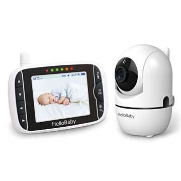 HelloBaby Video Baby Monitor with Remote Camera Pan-Tilt-Zoom, 3.2'' Color LCD Screen, Infrared Night Vision, Temperature Display, Lullaby, Two Way Audio