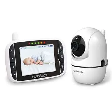HelloBaby Video Baby Monitor with Remote Camera Pan-Tilt-Zoom, 3.2'' Color LCD Screen, Infrared Night Vision, Temperature Display, Lullaby, Two Way Audio