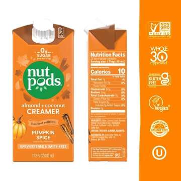 nutpods Pumpkin Spice Creamer - Unsweetened Dairy-Free Creamer, Made from Almonds and Coconuts, Whol...