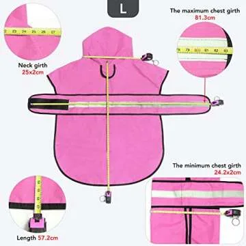 Ezierfy Reflective Dog Rain Coat - Waterproof Adjustable Pet Rain Jacket, Lightweight Dog Hooded Pon...