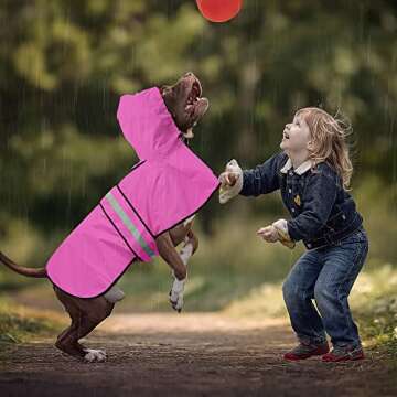 Ezierfy Reflective Dog Rain Coat - Waterproof Adjustable Pet Rain Jacket, Lightweight Dog Hooded Poncho Raincoat for Small to X- Large Dogs and Puppies (Pink, Large)