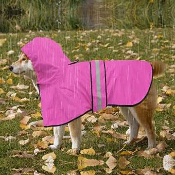 Ezierfy Reflective Dog Rain Coat - Waterproof Adjustable Pet Rain Jacket, Lightweight Dog Hooded Poncho Raincoat for Small to X- Large Dogs and Puppies (Pink, Large)