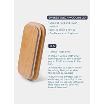 Sweese 324.101 Large Butter Dish with Knife - Airtight Butter Keeper Holds Up to 2 Sticks of Butter - Porcelain Container with Beech Wooden Lid, White