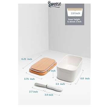 Sweese 324.101 Large Butter Dish with Knife - Airtight Butter Keeper Holds Up to 2 Sticks of Butter - Porcelain Container with Beech Wooden Lid, White