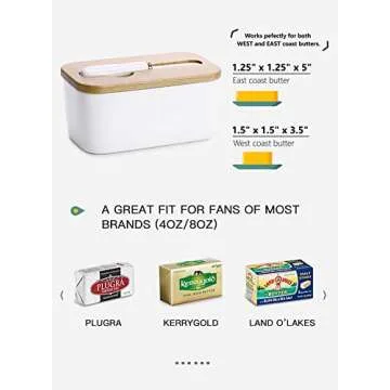 Sweese 324.101 Large Butter Dish with Knife - Airtight Butter Keeper Holds Up to 2 Sticks of Butter - Porcelain Container with Beech Wooden Lid, White