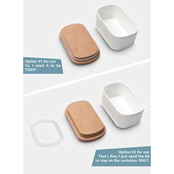 Sweese 324.101 Large Butter Dish with Knife - Airtight Butter Keeper Holds Up to 2 Sticks of Butter - Porcelain Container with Beech Wooden Lid, White
