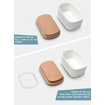 Sweese 324.101 Large Butter Dish with Knife - Airtight Butter Keeper Holds Up to 2 Sticks of Butter - Porcelain Container with Beech Wooden Lid, White