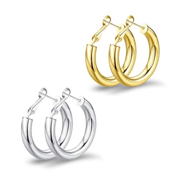 14k Gold Plated Chunky Hoop Earrings for Women - Lightweight & Hypoallergenic