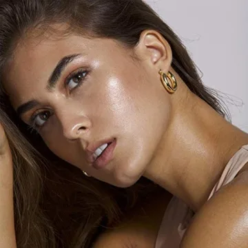 14k Gold Plated Chunky Hoop Earrings Women Lightweight