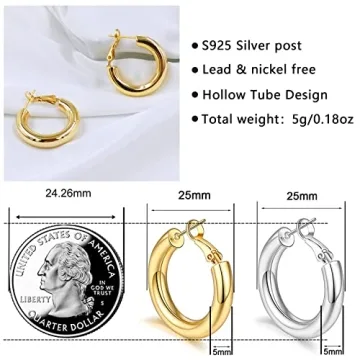 14k Gold Plated Chunky Hoop Earrings Women Lightweight