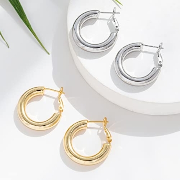 14k Gold Plated Chunky Hoop Earrings Women Lightweight