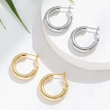 14k Gold Plated Chunky Hoop Earrings Women Lightweight