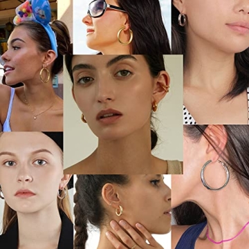 14k Gold Plated Chunky Hoop Earrings Women Lightweight