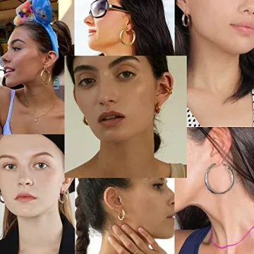 14k Gold Plated Chunky Hoop Earrings Women Lightweight