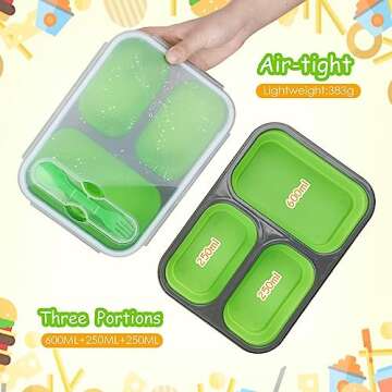 CORESLUX Eco-Friendly Foldable Lunch Box - 3 Compartment Silicone Bento Container