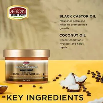African Pride Black Castor Miracle Extra Hold Gel 8oz - Perfect for Neat Braids