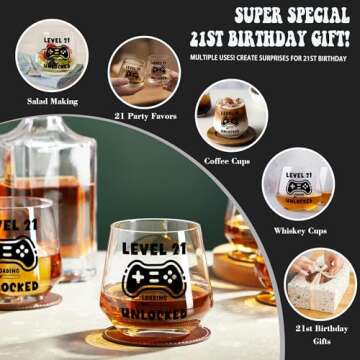JUSTOTRY LEVEL 21 UNLOCKED Birthday Drink Shot Glass - 21st Birthday Gifts for Him or Her 11oz Drink...
