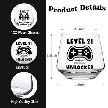 JUSTOTRY LEVEL 21 UNLOCKED Birthday Drink Shot Glass - 21st Birthday Gifts for Him or Her 11oz Drinking Best 21 Birthday Decorations Cool Gifts Idea for Men Him 21 Decorations