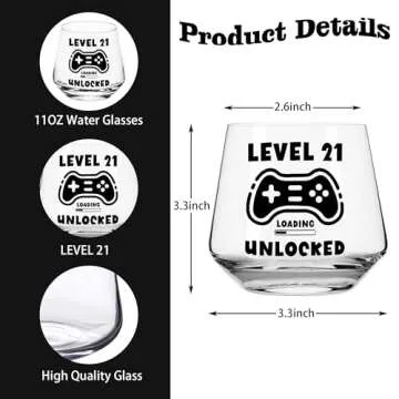 JUSTOTRY LEVEL 21 UNLOCKED Birthday Drink Shot Glass - 21st Birthday Gifts for Him or Her 11oz Drinking Best 21 Birthday Decorations Cool Gifts Idea for Men Him 21 Decorations