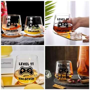 JUSTOTRY LEVEL 21 UNLOCKED Birthday Drink Shot Glass - 21st Birthday Gifts for Him or Her 11oz Drinking Best 21 Birthday Decorations Cool Gifts Idea for Men Him 21 Decorations