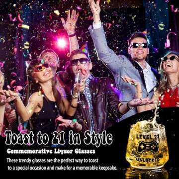 JUSTOTRY LEVEL 21 UNLOCKED Birthday Drink Shot Glass - 21st Birthday Gifts for Him or Her 11oz Drinking Best 21 Birthday Decorations Cool Gifts Idea for Men Him 21 Decorations