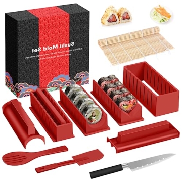 HI NINGER Sushi Making Kit Deluxe Edition Complete Sushi Maker Kit 12PCS Home Sushi Mold Press with ...