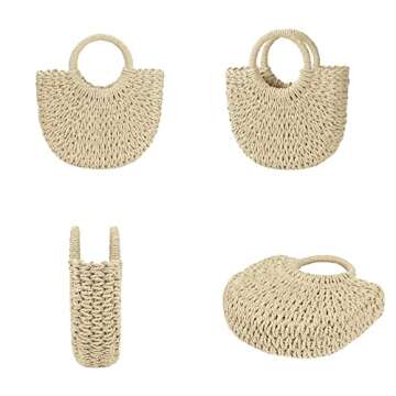 Youjaree Womens Small Straw Crossbody Handbag Handmade Woven Shoulder Bag Purse for Summer (Beige)