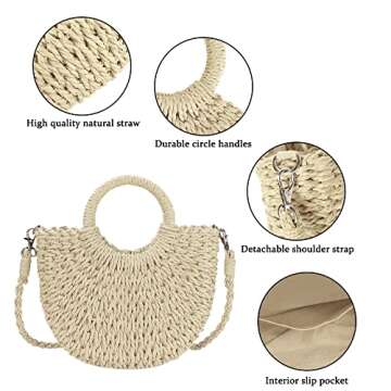 Youjaree Womens Small Straw Crossbody Handbag Handmade Woven Shoulder Bag Purse for Summer (Beige)