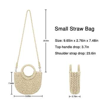 Youjaree Womens Small Straw Crossbody Handbag Handmade Woven Shoulder Bag Purse for Summer (Beige)