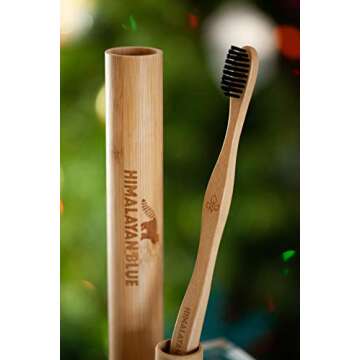 Himalayan Blue Natural Antimicrobial Bamboo Charcoal Travel Set - Biodegradable Holder Case - Organic Natural Teeth Whitening Soft but Firm Bristles for Sensitive Gum Health