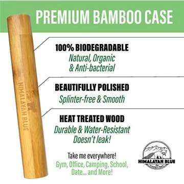 Himalayan Blue Natural Antimicrobial Bamboo Charcoal Travel Set - Biodegradable Holder Case - Organic Natural Teeth Whitening Soft but Firm Bristles for Sensitive Gum Health