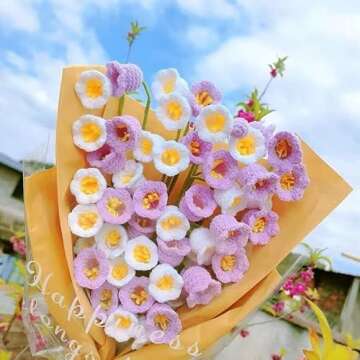 KEAIMEI Artificial Flowers,Knitting Crochet Flower Bouquet,Arrangement in Vase for Decoration Home Office Table Wedding,2PCS, White, 17.1 inch