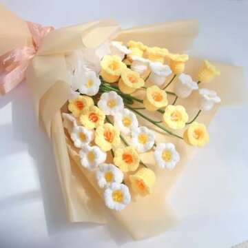 KEAIMEI Artificial Flowers,Knitting Crochet Flower Bouquet,Arrangement in Vase for Decoration Home Office Table Wedding,2PCS, White, 17.1 inch