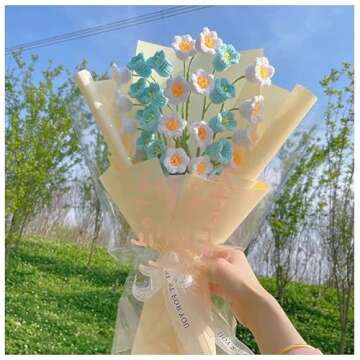 KEAIMEI Artificial Flowers,Knitting Crochet Flower Bouquet,Arrangement in Vase for Decoration Home Office Table Wedding,2PCS, White, 17.1 inch