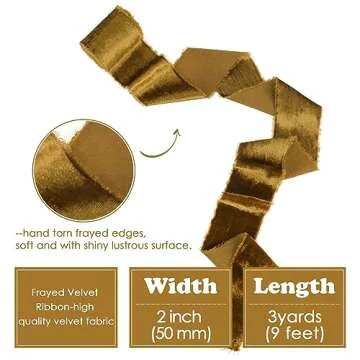 HUIHUANG Brown Velvet Ribbon 2 inch Handmade Frayed Silk Velvet Ribbon for Flower Bouquet, Gift Wrap...