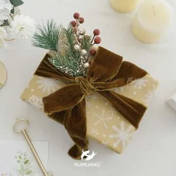 HUIHUANG Brown Velvet Ribbon 2 inch Handmade Frayed Silk Velvet Ribbon for Flower Bouquet, Gift Wrapping, Invitations, Holiday Christmas Decor, Wedding Bridal Shower Decor-3 Yards