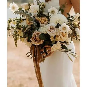 HUIHUANG Brown Velvet Ribbon 2 inch Handmade Frayed Silk Velvet Ribbon for Flower Bouquet, Gift Wrapping, Invitations, Holiday Christmas Decor, Wedding Bridal Shower Decor-3 Yards