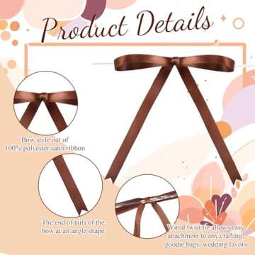 Riceshoot 50 Pcs Twist Tie Bows 5x7 Inch Satin Ribbon Bows for Gift Wrapping Cake Treat Bags Craft DIY Gift Wedding Baby Shower Birthday Party Decorations