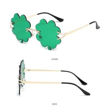 IKANOO St. Patrick's Day Irish Shamrock Sunglasses for Women Men Green Lucky Leprechaun Costume Fashion Rimless Glasses