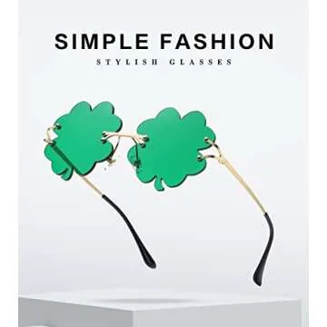 IKANOO St. Patrick's Day Irish Shamrock Sunglasses for Women Men Green Lucky Leprechaun Costume Fashion Rimless Glasses